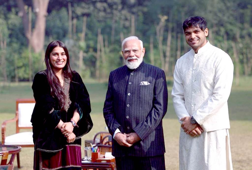 Golden Boy Neeraj Chopra meets PM along with wife PM extends best wishes